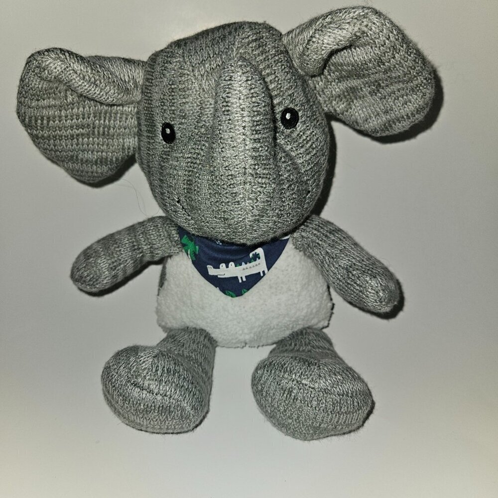 Spark Create Imagine Knit Elephant Rattle Lovey Plush Baby Toy Alligator Bandana